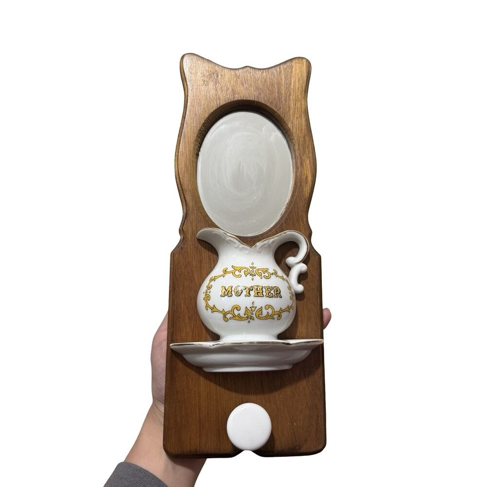 Hanging Mirror Mother's Day Teapot Vintage White Yellow Hanging Knob